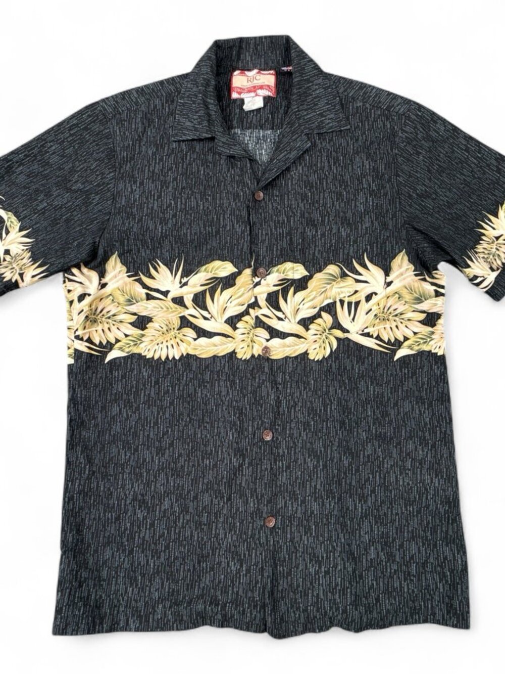 RJC Style 154 Hawaiian Shirt Men's S Black Floral Cotton Made in Hawaii